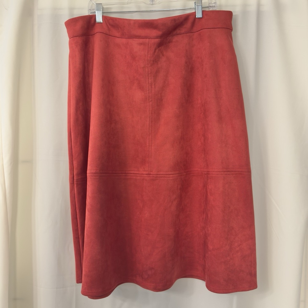 Ashley Stewart 18/20 Red Faux Suede Midi Skirt A-Line Paneled Fall Western NWT